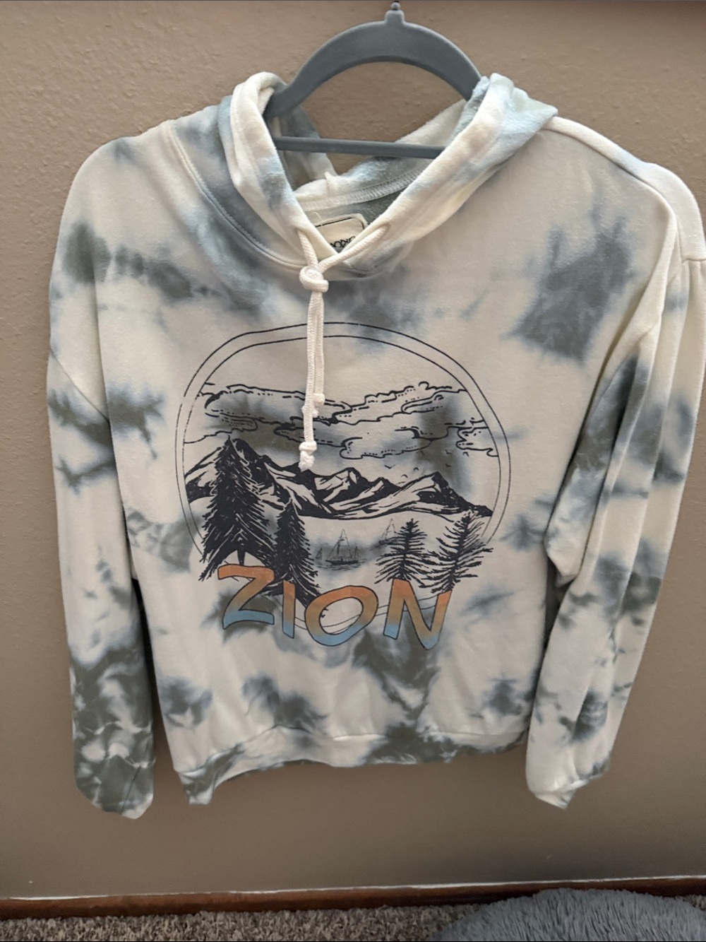 Zion Scenic Tie-Dye Pullover Hoodie - Blue & Cream